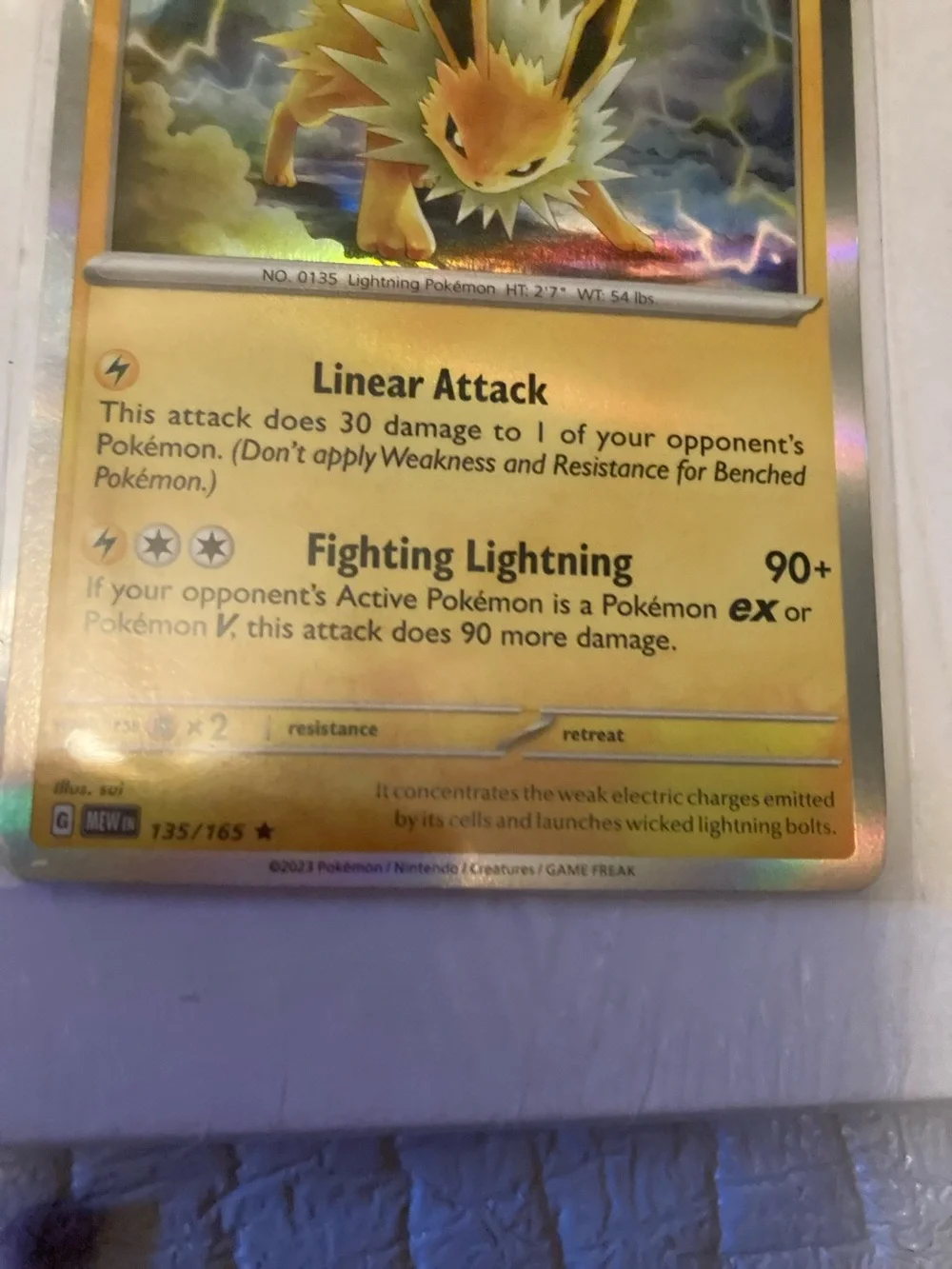 Pokemon Jolteon Holographic Yellow Lightning Trading Card